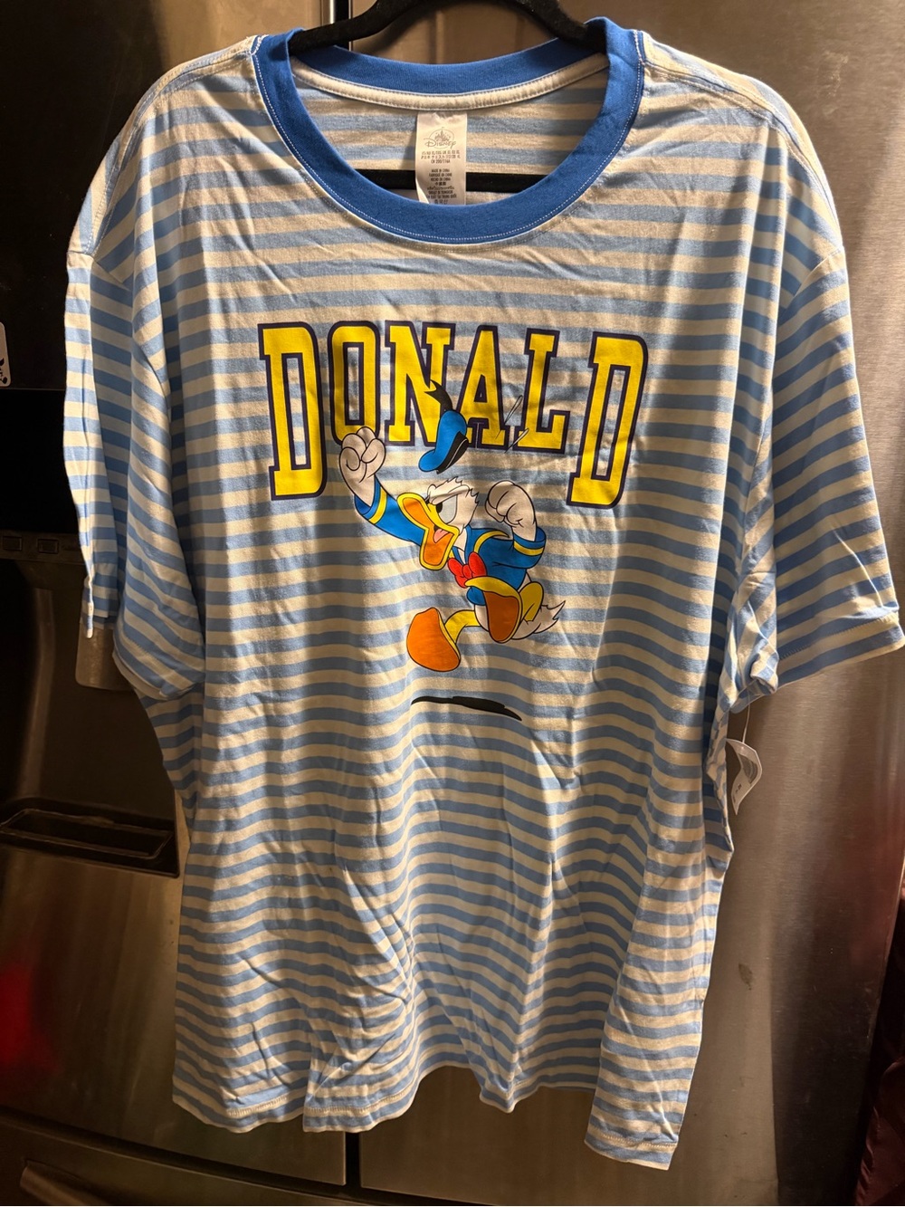 Disney Light Blue and White Striped Donald Duck Graphic Tee